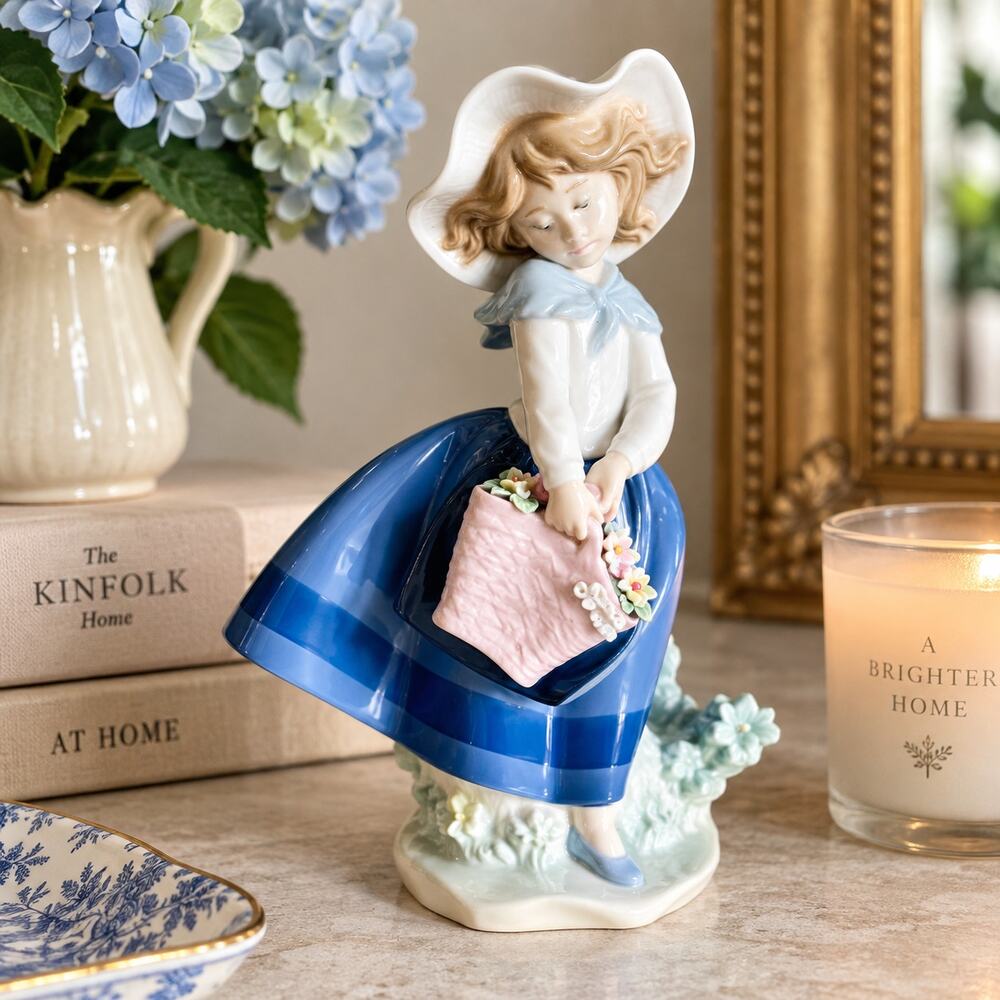 Lladro #5222 Pretty Pickings Girl Flower Basket Porcelain Figurine Spain 1984